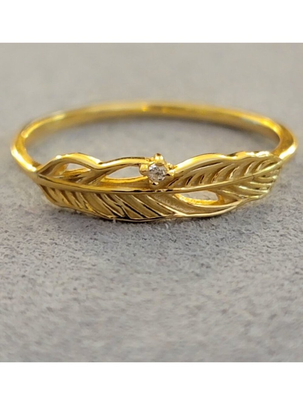 925 Sterling Silver 14K Gold Plated Leaf Feather Ring Size 8 NWT